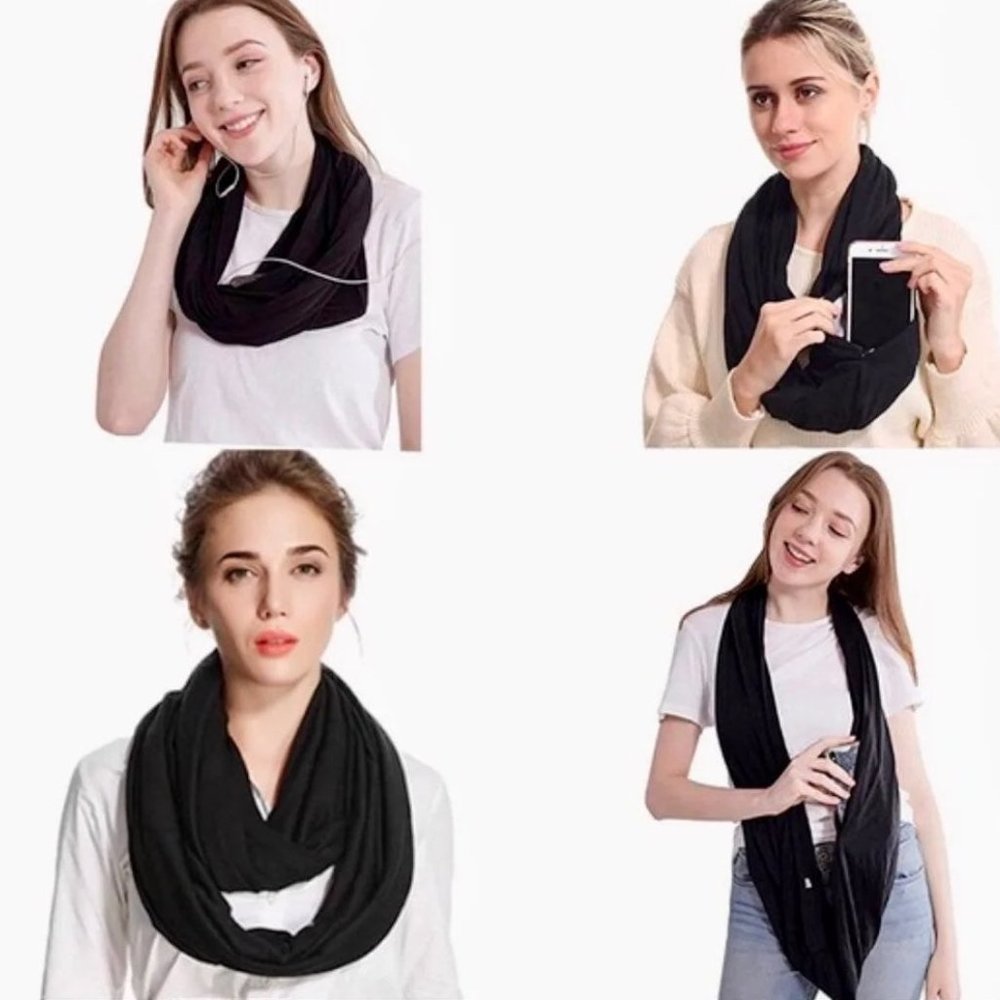 Beyond Yoga Black Zipper Pocket Infinity Scarf